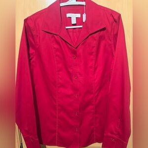 Chico’s Long Sleeve Button Up Blouse in Red w/ Pleats in EUC Size 00 (XS) Cotton
